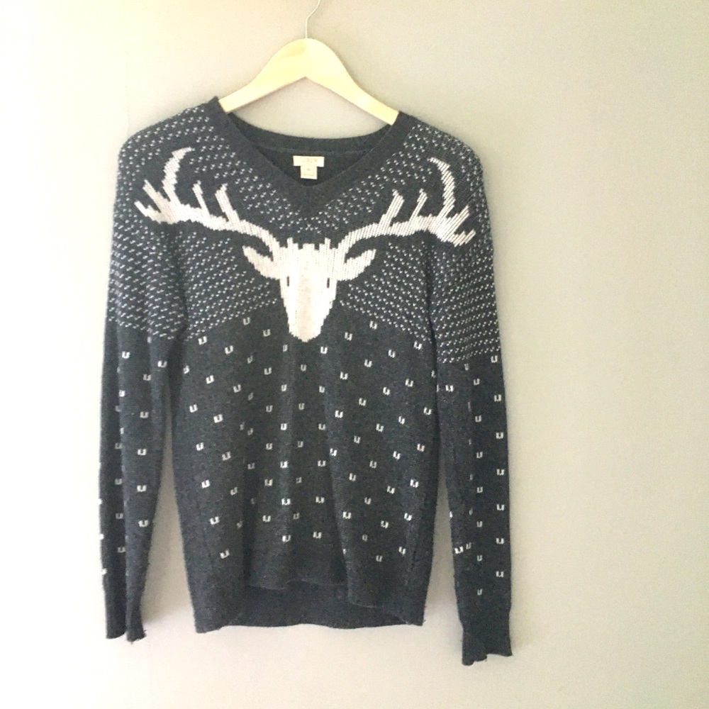 J.Crew reindeer sweater, charcoal, xs